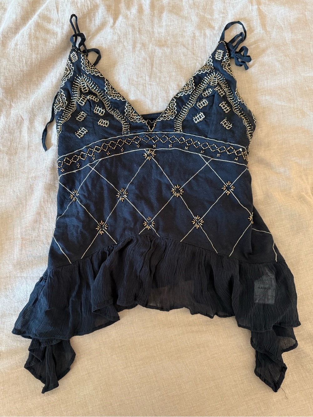 UO Black Beaded Flutter Top - Picture 1 of 6